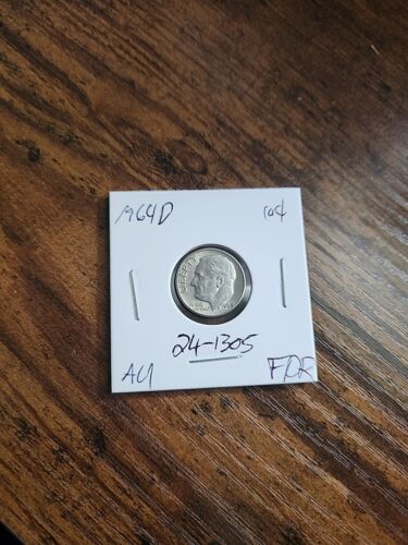 1964-D Roosevelt Dime, AU, .900 Silver