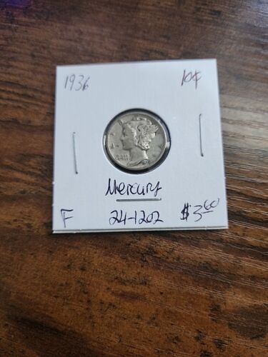 1936 Mercury Dime, F, .900 Silver